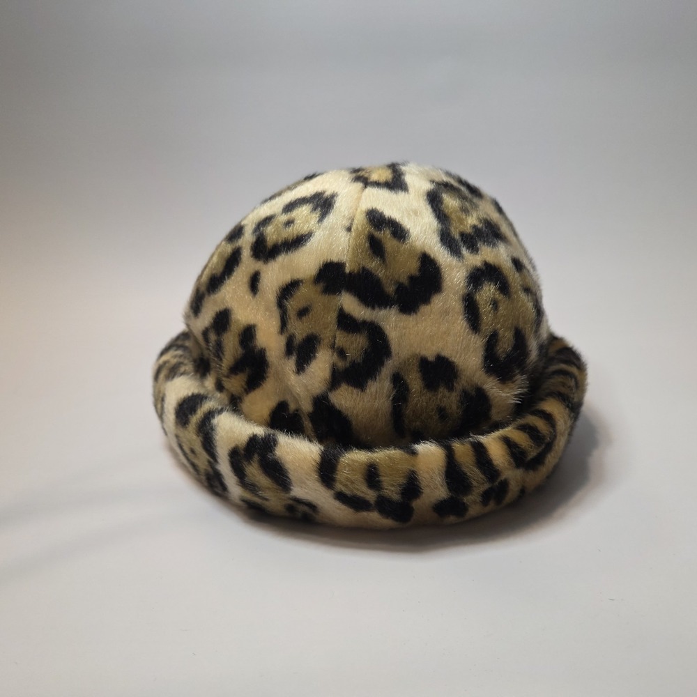 Vintage Harold Leopard Print Faux Fur Cloche Bucket Hat Women's